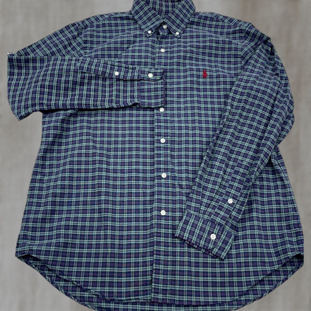 Ralph Lauren VINTAGE Ralph Lauren Shirt Men Large Blue Red Button Up Oxford Cloth Tartan Plaid OCBD - 90s Inspired, Preppy Mens Clothing Size US L / EU 52-54 / 3 - 1 Thumbnail