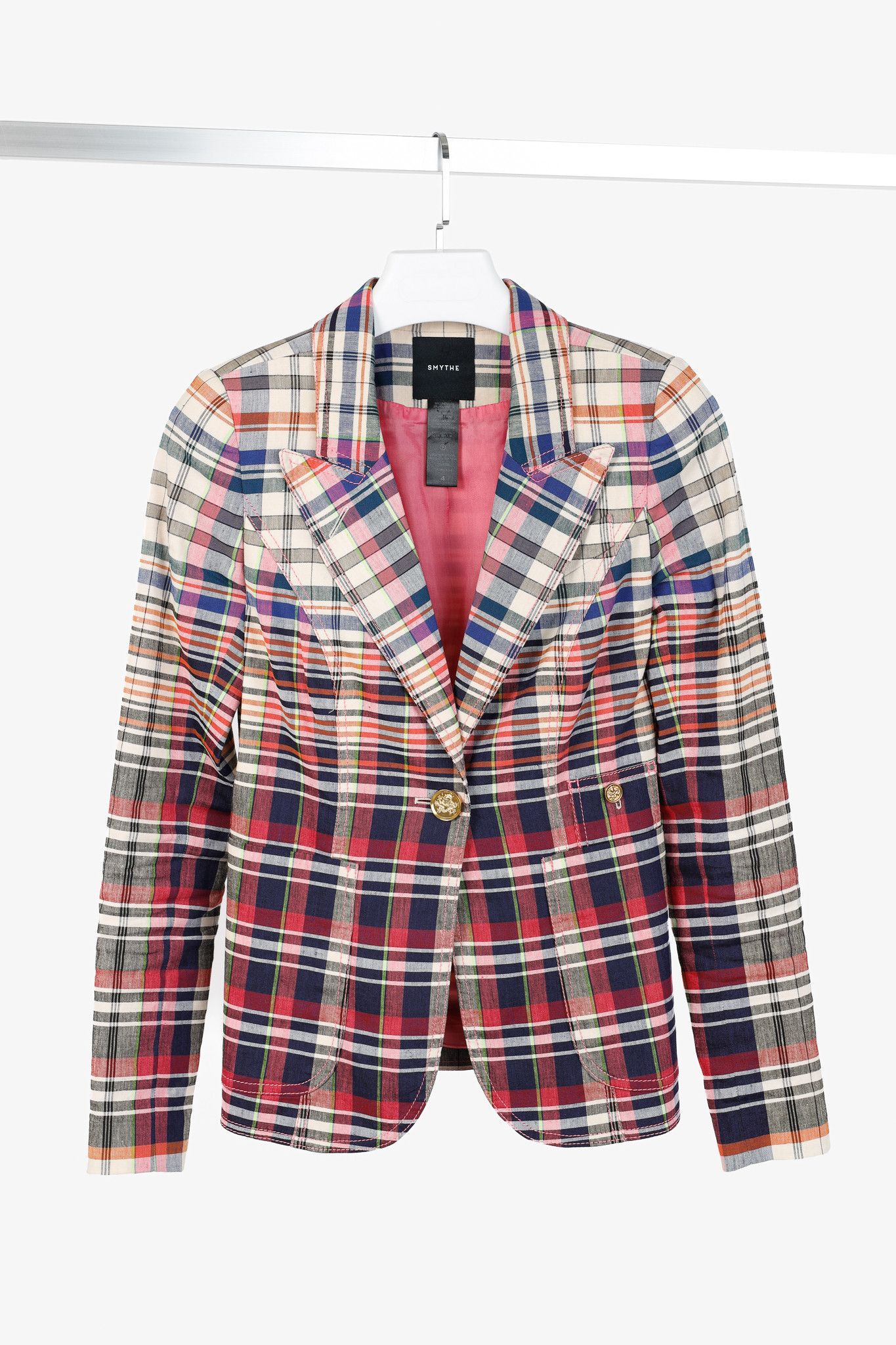 SMYTHE Smythe Patch Pocket Duchess Madras Plaid Blazer Size S / US 4 / IT 40 - 1 Thumbnail
