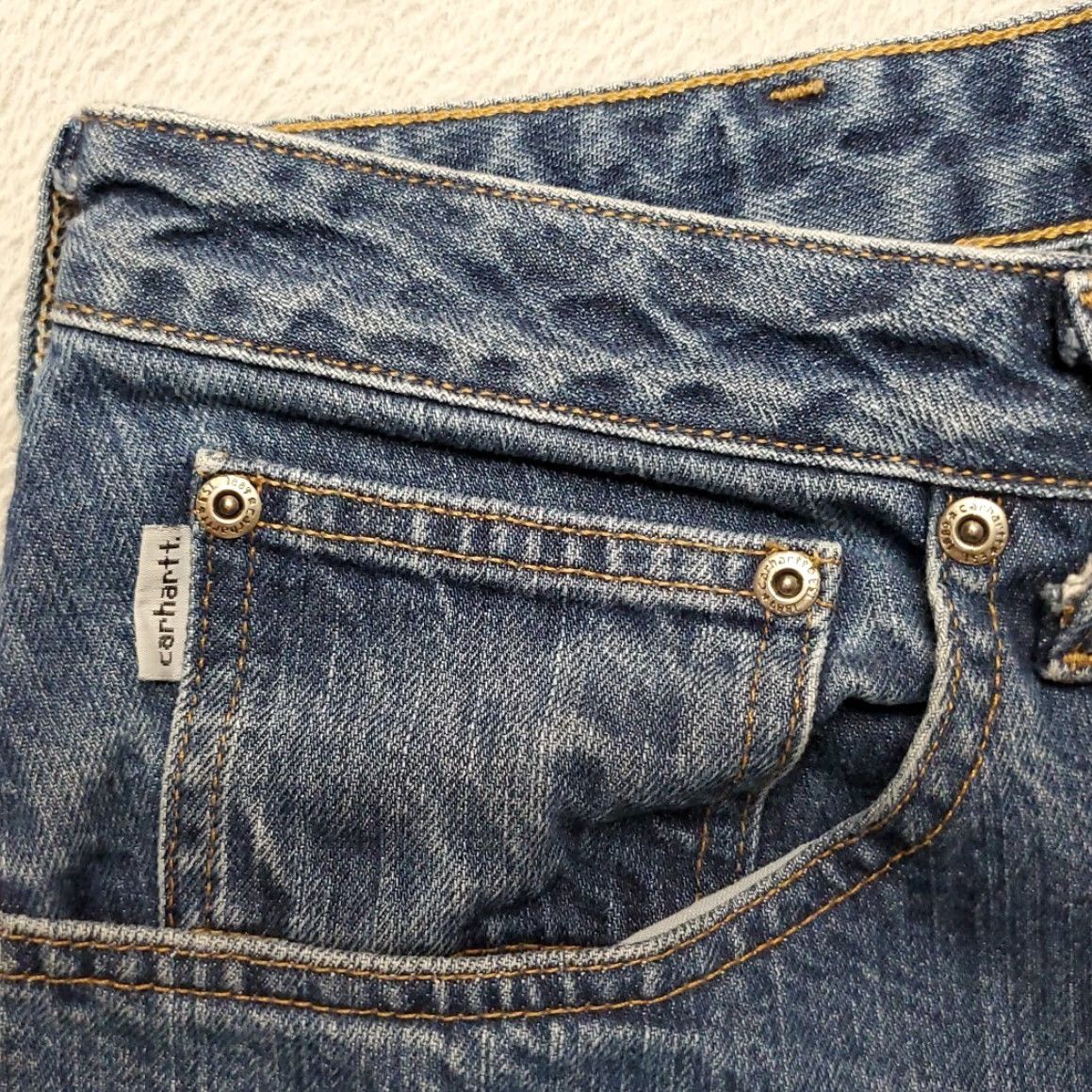 Carhartt VINTAGE Carhart Shorts Womens 14 Blue Denim Cutoff Relaxed Fit Work Casual Jorts, 5-Pocket Design, Belt Loops, Zip, 100% Cotton, Machine Washable, N/A Size 36" / US 14 / IT 50 - 3 Thumbnail