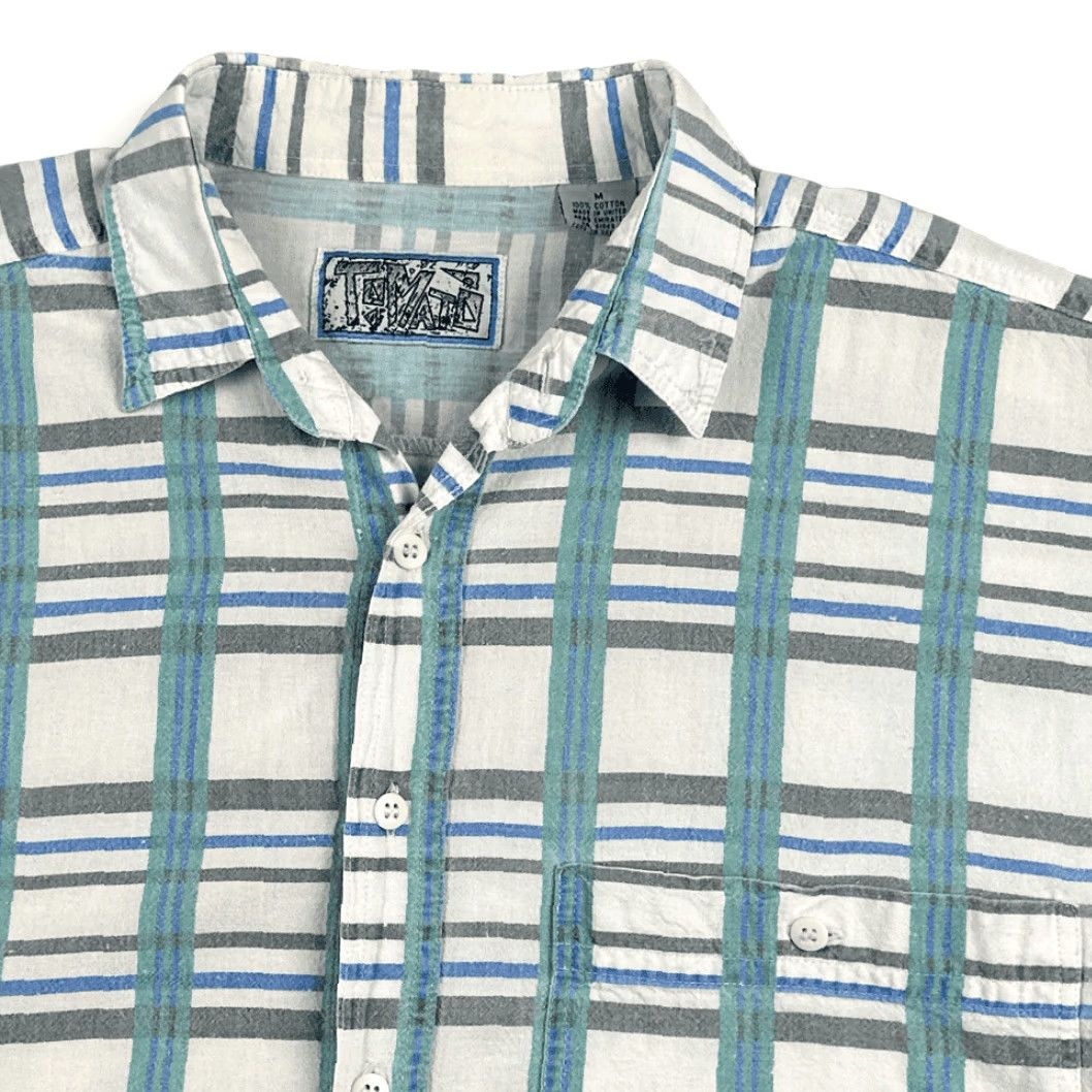 Vintage VINTAGE Tomato Zack Morris Shirt Adult MEDIUM White Plaid 3/4 Sleeve Button-Up 90s Mens Size US M / EU 48-50 / 2 - 2 Thumbnail