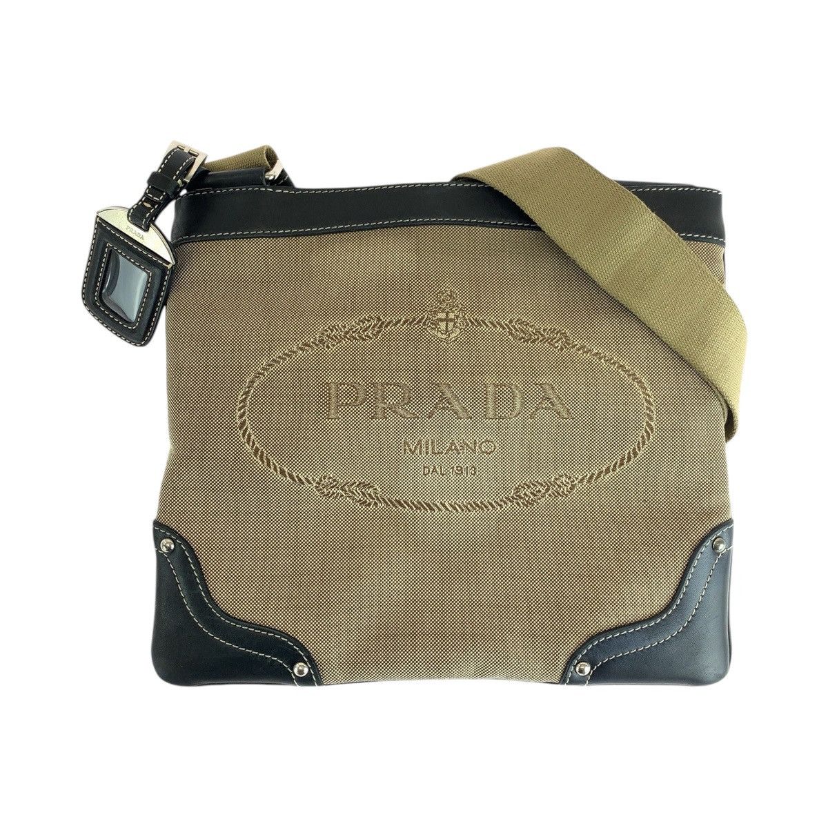 Prada Prada Prada Logo Jacquard Canvas/Leather Shoulder Bag Canvas Shoulder Bag DUTY FREE for USA Size ONE SIZE - 1 Thumbnail