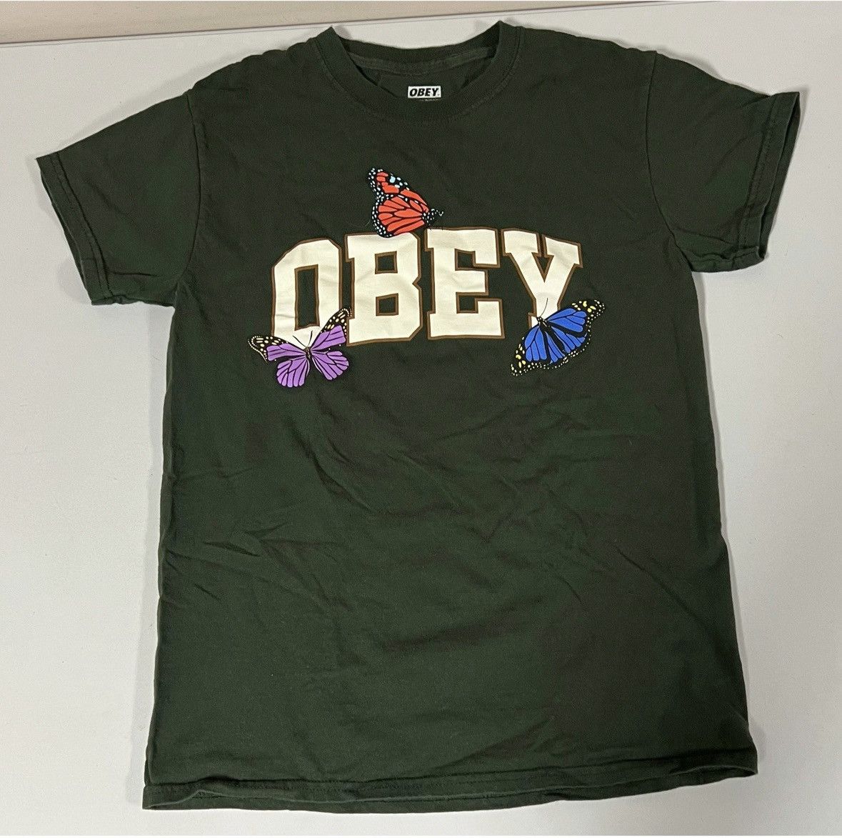 Obey Obey Green Butterfly Logo Graphic T-Shirt Top Tee Size S 🦋✨ Size US S / EU 44-46 / 1 - 2 Thumbnail