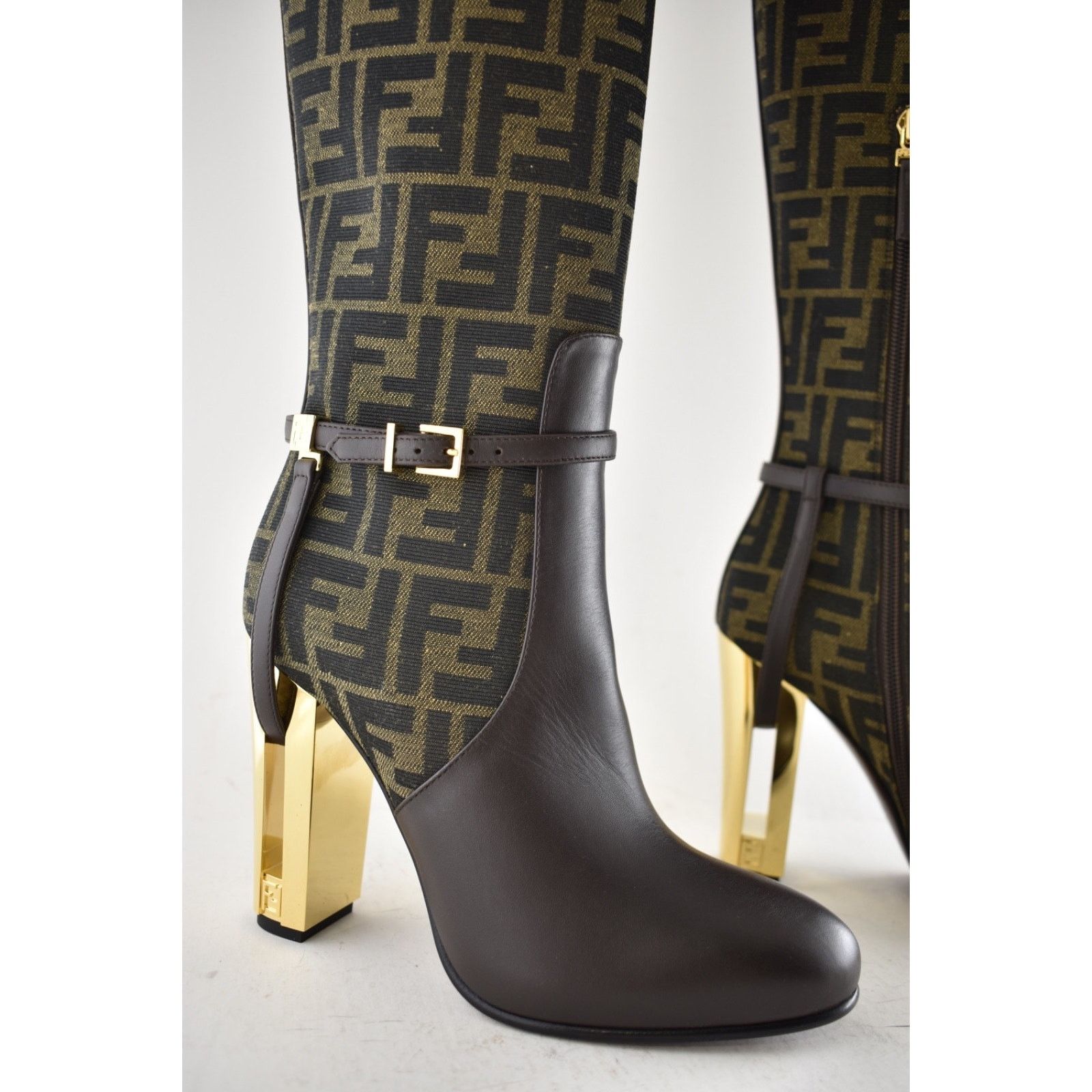Fendi Fendi 105mm Traced Brown Leather Monogram FF Logo Size US 7 / IT 37 - 8 Thumbnail