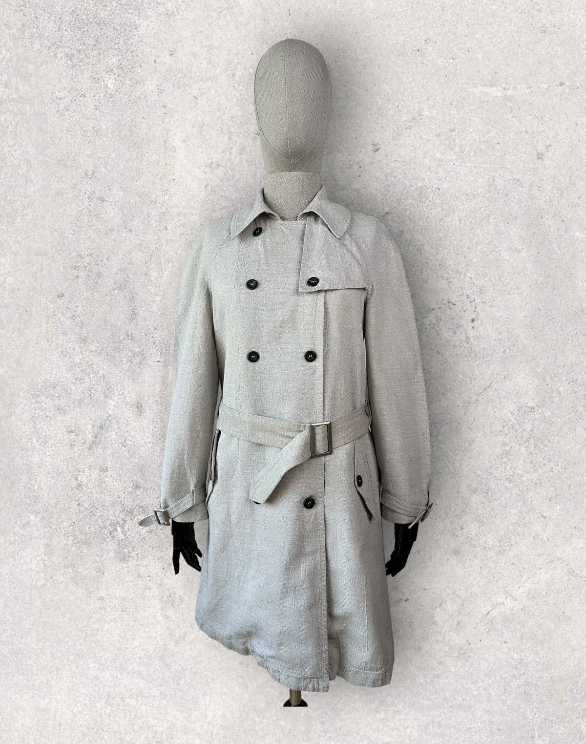hannes roether HANNES ROETHER Linen Double-Breasted Trench Coat Avant Garde Size M / US 6-8 / IT 42-44 - 1 Thumbnail