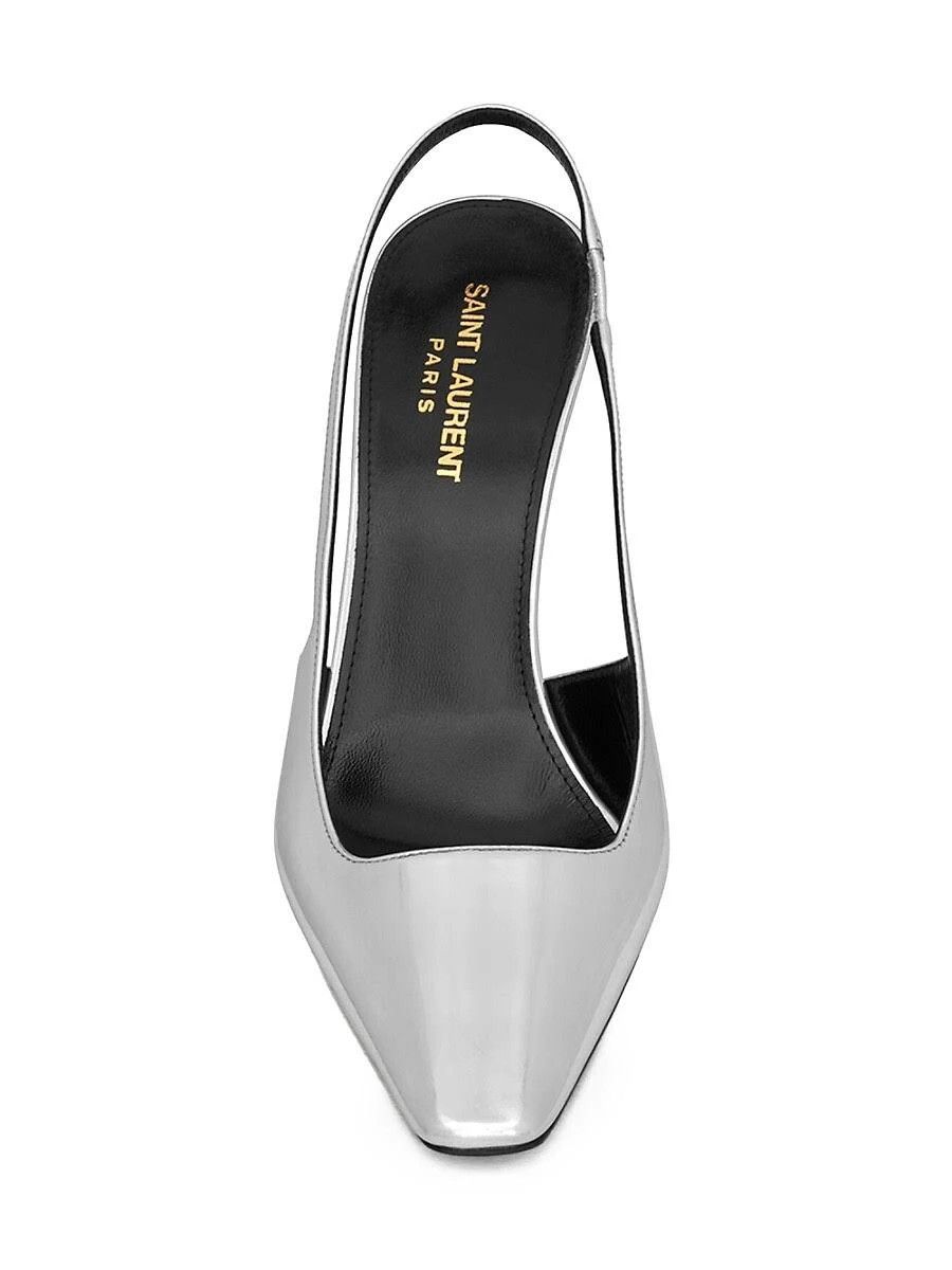 Saint Laurent Paris o1b1hav110924 Blade Slingback Pumps Mirrored in Silver Size US 8 / IT 38 - 2 Thumbnail