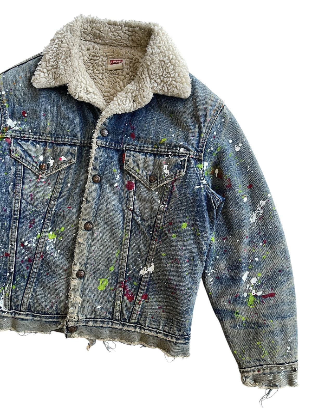 Levi's Vintage Clothing SICK❗️70s Levis Sherpa Paint Splatter Trucker Denim Jacket Size US S / EU 44-46 / 1 - 7 Thumbnail