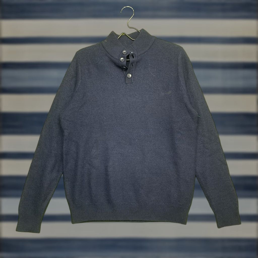 Vintage VINTAGE Jeremy Argyle Merino Wool Sweater Mens Large Knit Mockneck Blue Henley Size US L / EU 52-54 / 3 - 1 Thumbnail