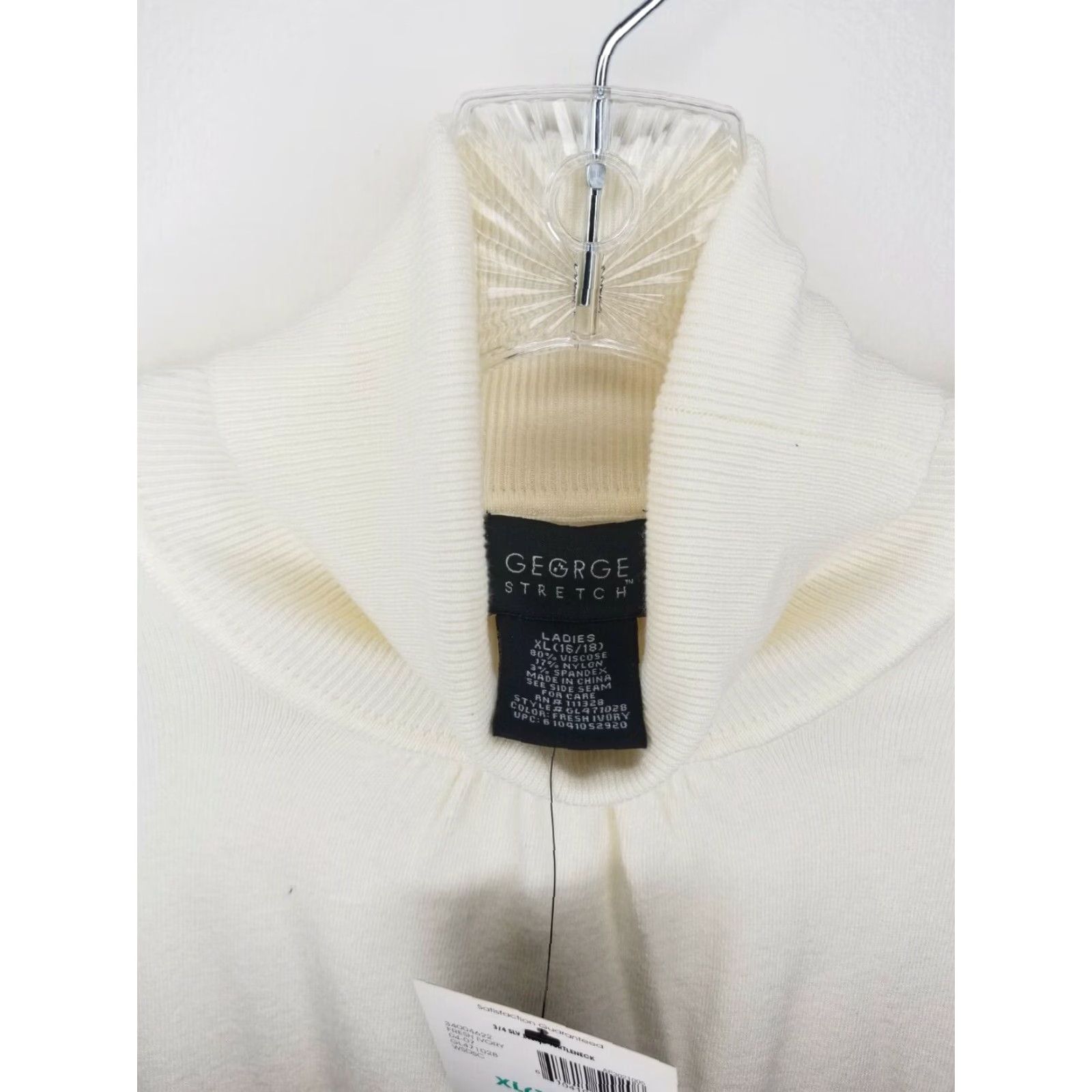 George George Stretch Women's 3/4 Sleeve Belted Turtleneck Top Ivory XL Size XL / US 12-14 / IT 48-50 - 3 Thumbnail