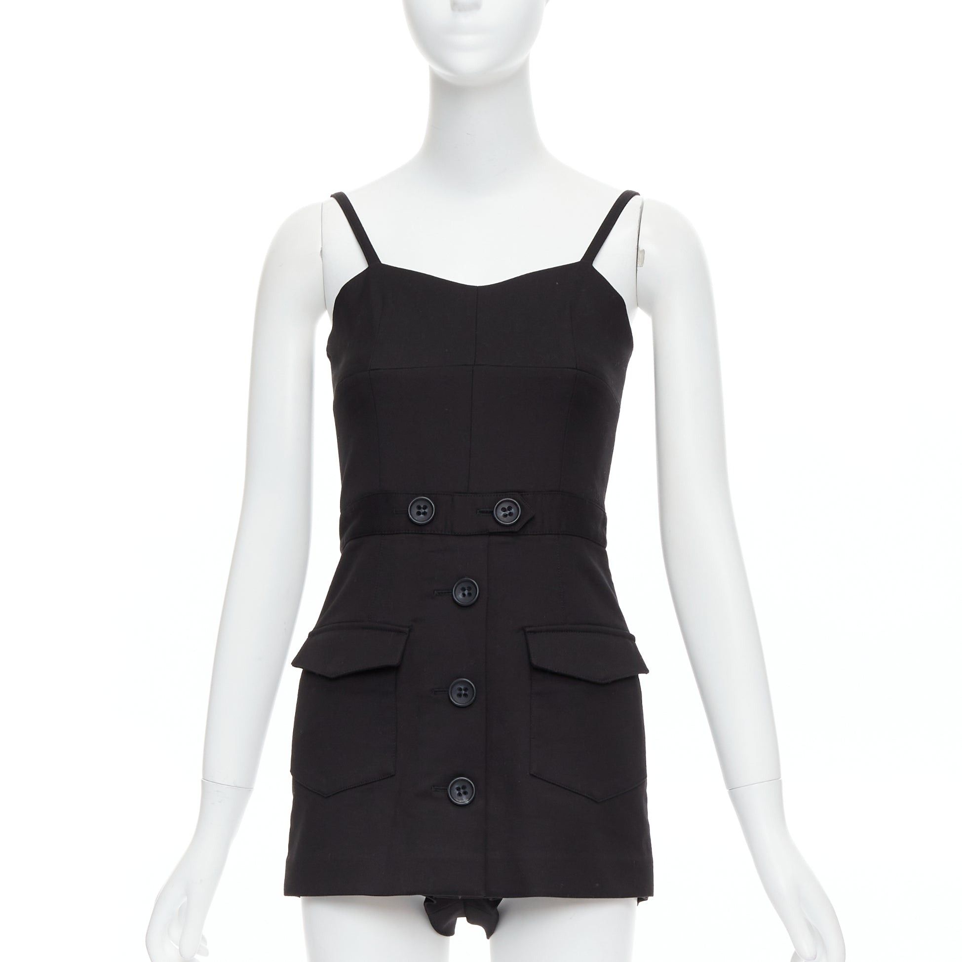 RED Valentino RED VALENTINO black cotton buttoned strappy cargo romper playsuit IT36 XXS Size 25" / US 0 / IT 36 - 1 Thumbnail