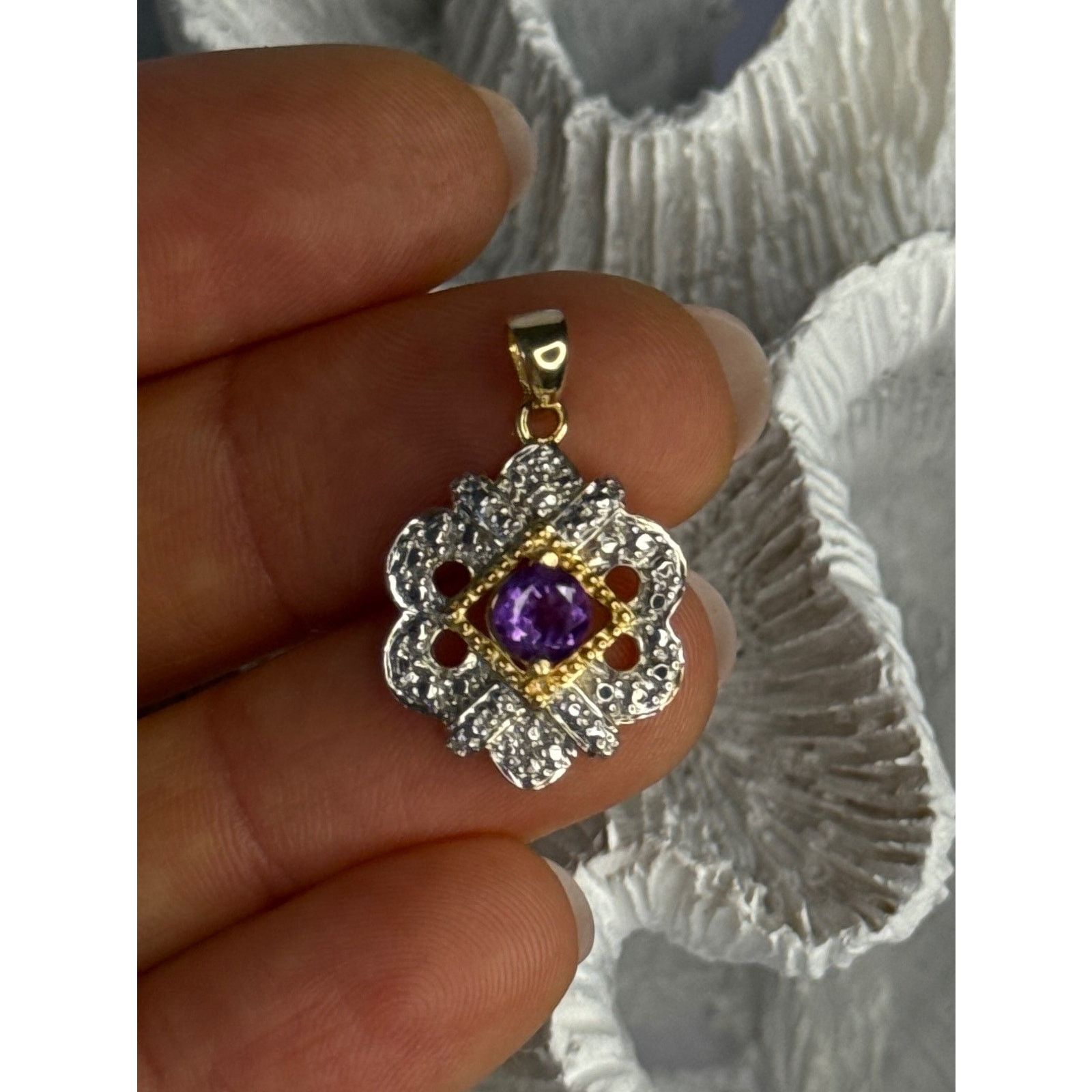 925 STERLING SILVER GOLD PLATED AMETHYST PENDANT