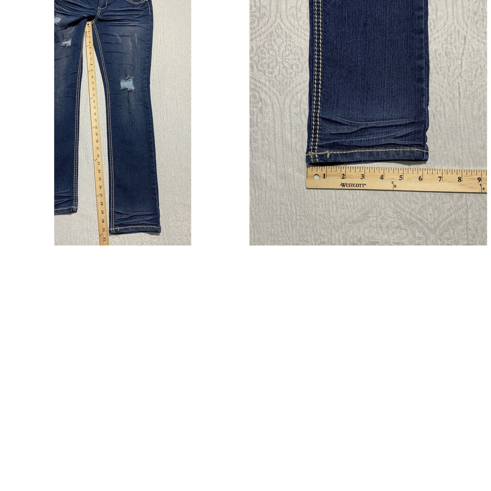 Vintage Premiere Womens Jeans 7/8 Dark Wash Distressed Embellished Rhinestone Whiskers Jeans Size 30" / US 8 / IT 44 - 8 Thumbnail