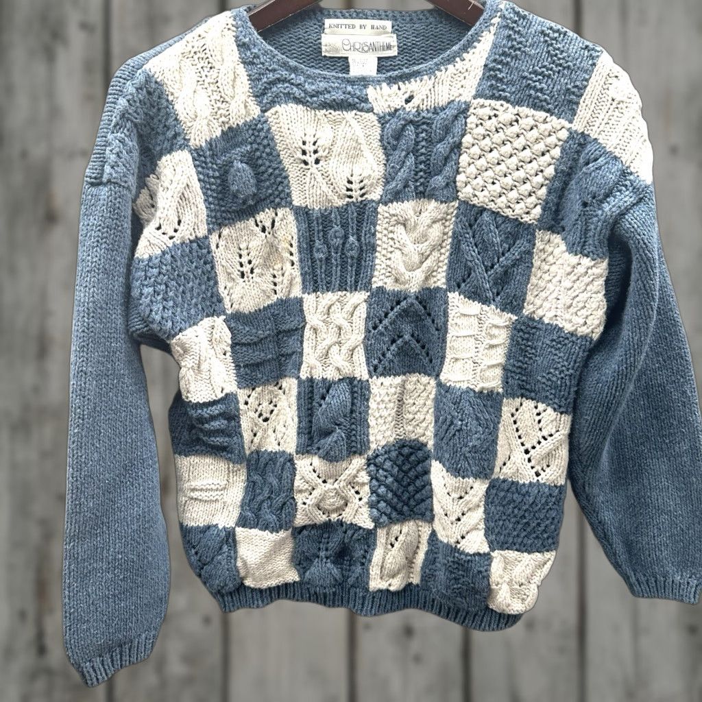 Vintage Vintage Chrysanthem 80s Sweater Women's L Blue Floral Knit Pullover Boho Casual Size L / US 10 / IT 46 - 1 Thumbnail