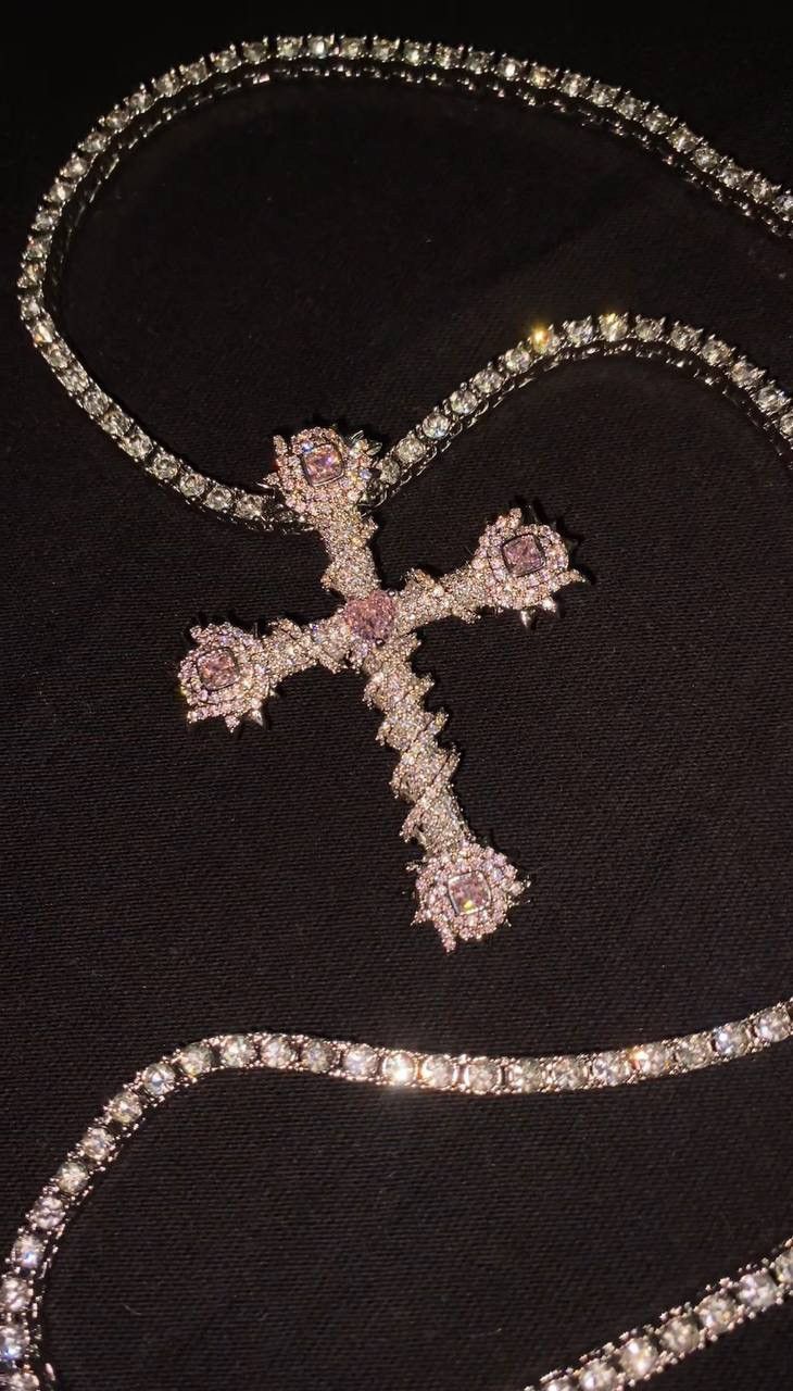 Other Chain | Pendant Cross Tennis Chain Silver Pink 3mm 22” Size ONE SIZE - 6 Thumbnail