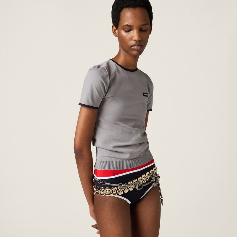 Miu Miu o1B3y1r0526 Technical Yarn Crew-Neck Sweater in Grey Size L / US 10 / IT 46 - 5 Thumbnail