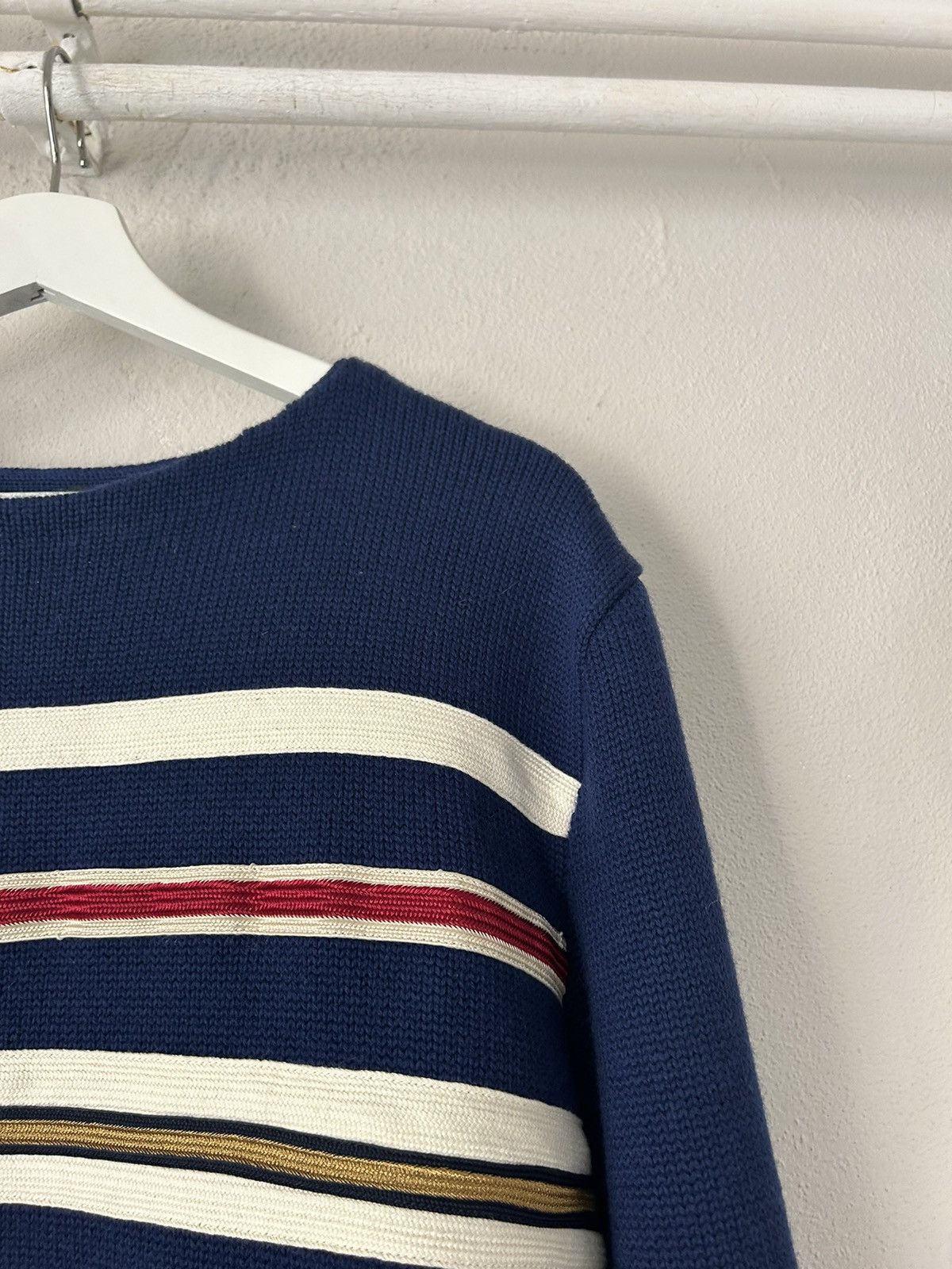 Gucci Navy Stripe Embroidered Wool Sweater Size US L / EU 52-54 / 3 - 6 Thumbnail