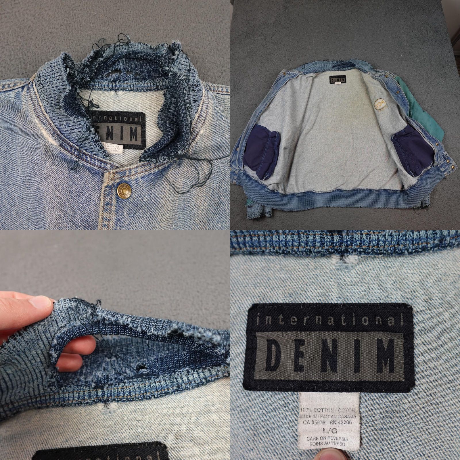 Vintage VINTAGE International Denim Jacket Mens Large Blue Denim 90s PCL Safety Award Distressed Workwear Casual Size US M / EU 48-50 / 2 - 8 Thumbnail