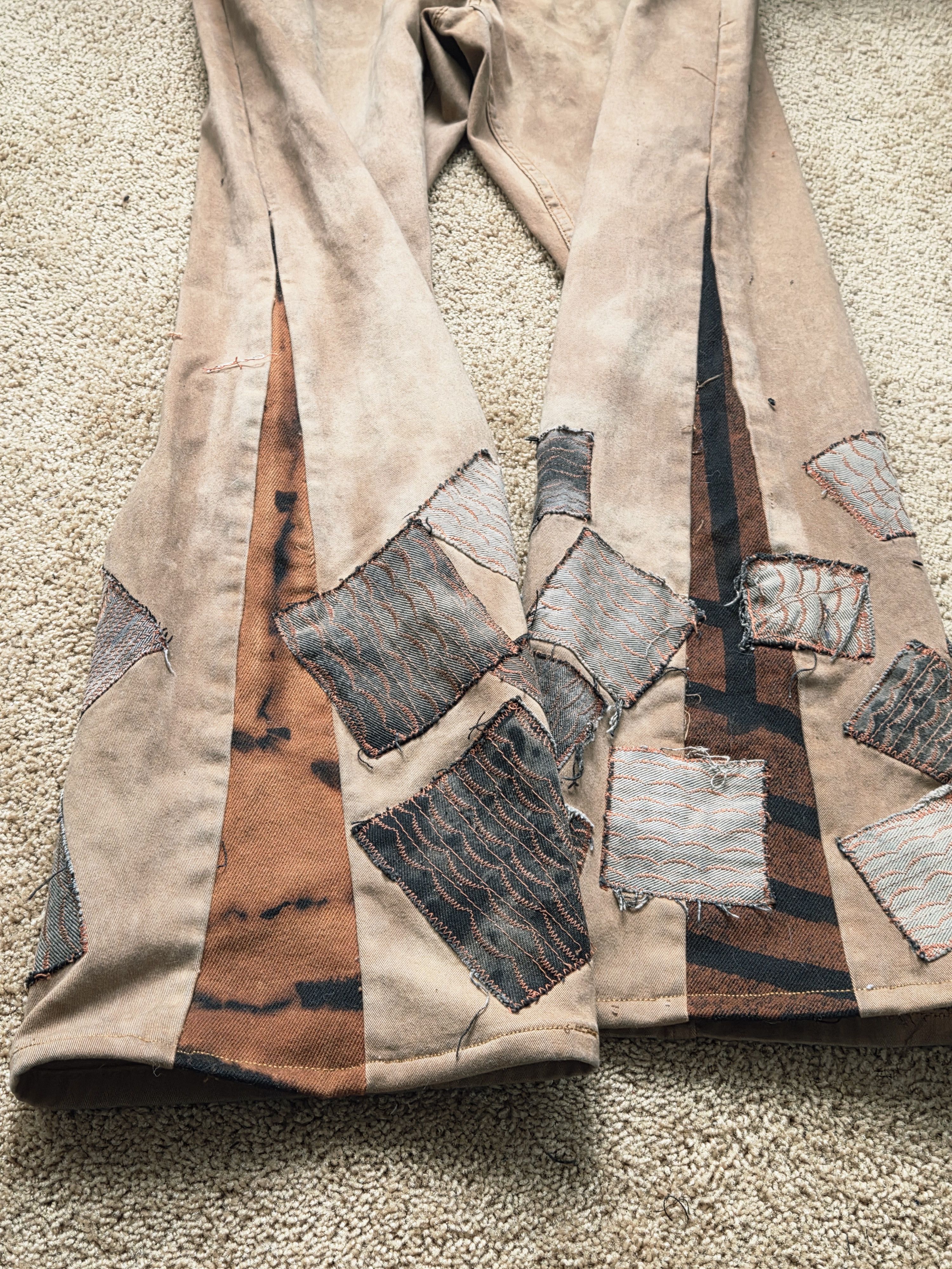 Japanese Brand Custom Hand-Reworked Patchwork Flare Pants Size US 32 / EU 48 - 3 Thumbnail