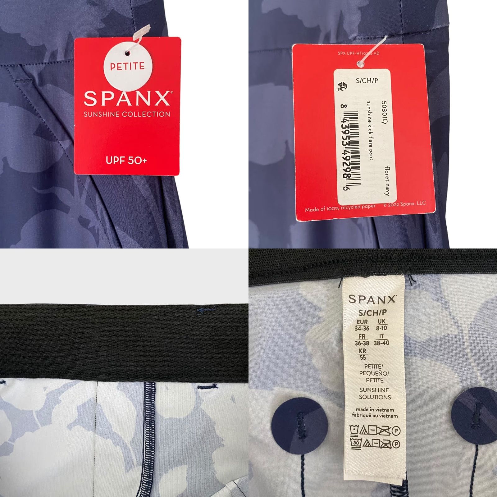 Spanx VINTAGE Spanx Sunshine Kick Flare Pants Blue Floral High-Rise Stretch Petite Small New Size 28" / US 6 / IT 42 - 8 Thumbnail