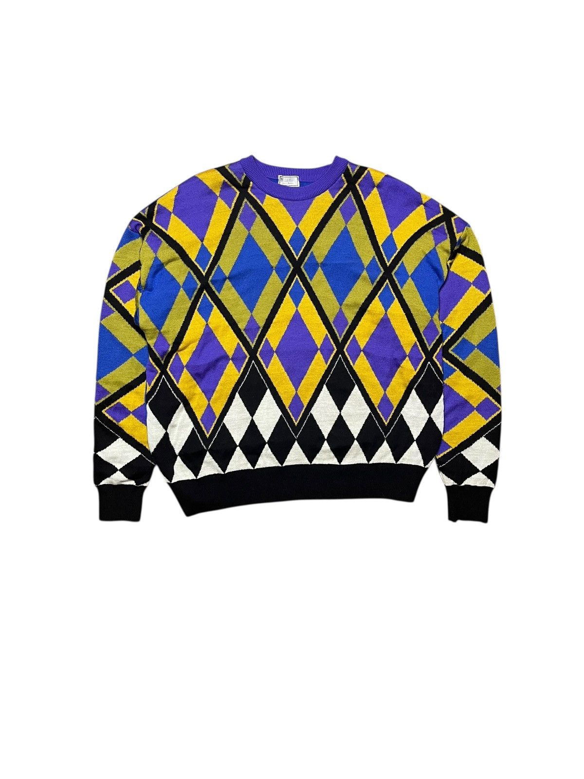 Versace Vintage Versus Gianni Versace Geometric Argyle Knit Sweater