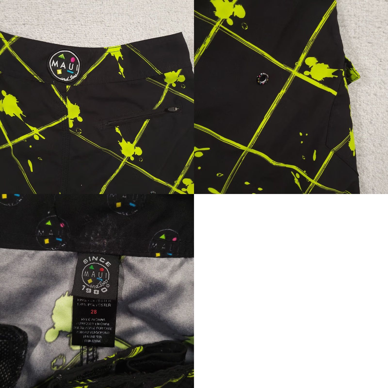 Swims Maui and Sons Board Shorts Size 28 Swim Beach Black Green Mens Bottom Shorts Quick Dry Lightweight Polyester Size US 28 / EU 44 - 9 Thumbnail