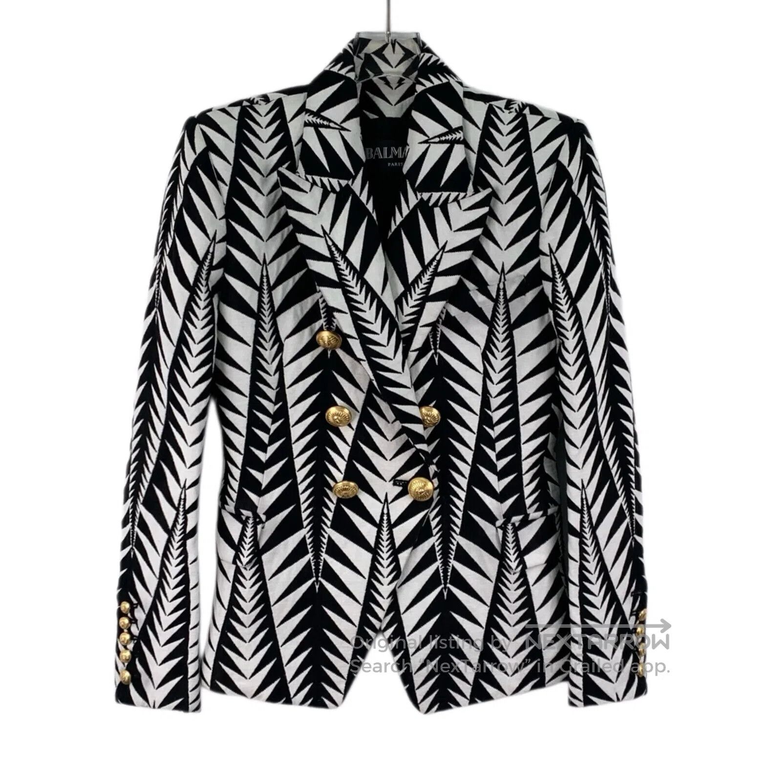 Balmain BALMAIN Black and white plaid geometric pattern printed co Size US XXS / EU 40 - 1 Thumbnail
