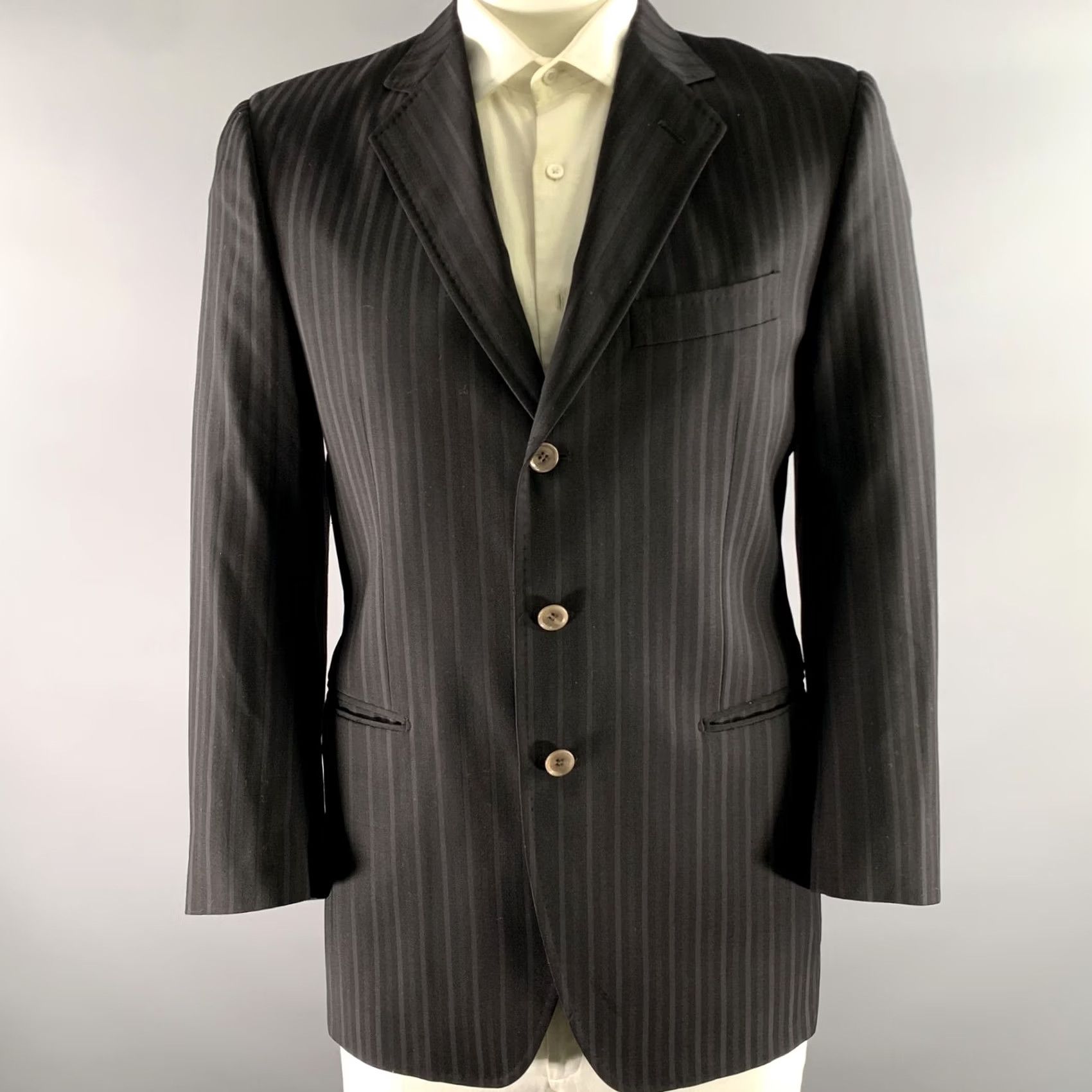 Dolce & Gabbana DOLCE & GABBANA Sport Coat Black Grey Stripe Wool Blend Notch Lapel Size 42 Men Size US XS / EU 42 / 0 - 2 Thumbnail