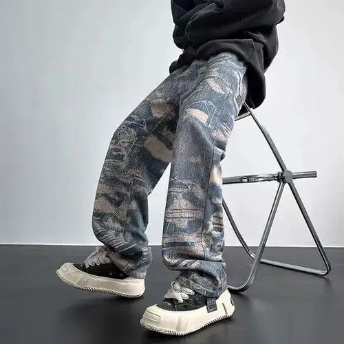 Designer × Japanese Brand Retro High Street Trendy Loose Wide Leg Printed Jeans Size US 32 / EU 48 - 1 Thumbnail