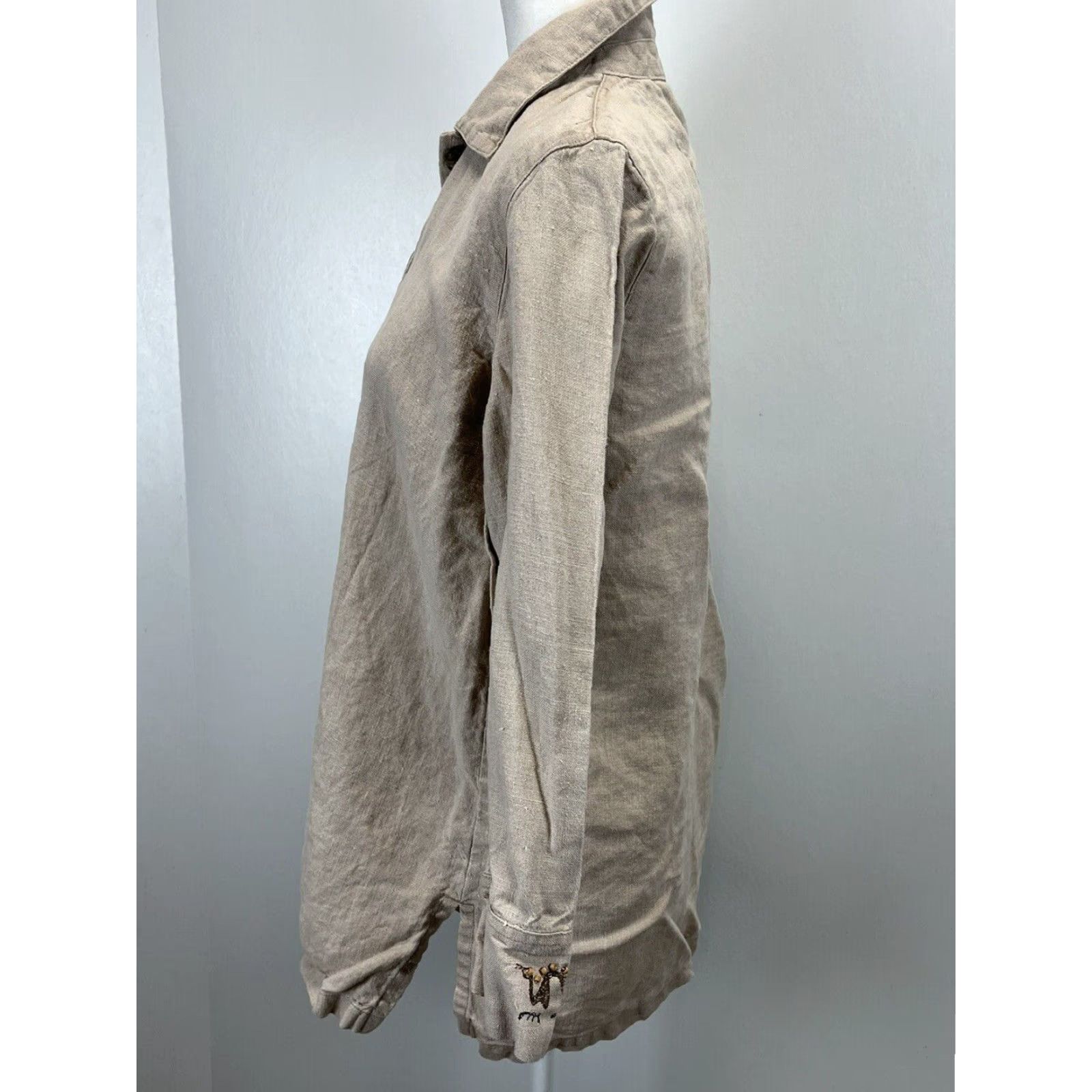 Vintage VINTAGE Chico's Linen Jacket Sz M Tan Beaded Artsy Womens Business Casual Size M / US 6-8 / IT 42-44 - 2 Thumbnail
