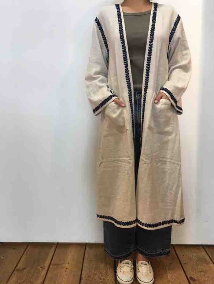 Handmade × Japanese Brand Gaijin Made Hand Embroidered Linen Kimono Robe Cardigan Size US L / EU 52-54 / 3 - 1 Thumbnail