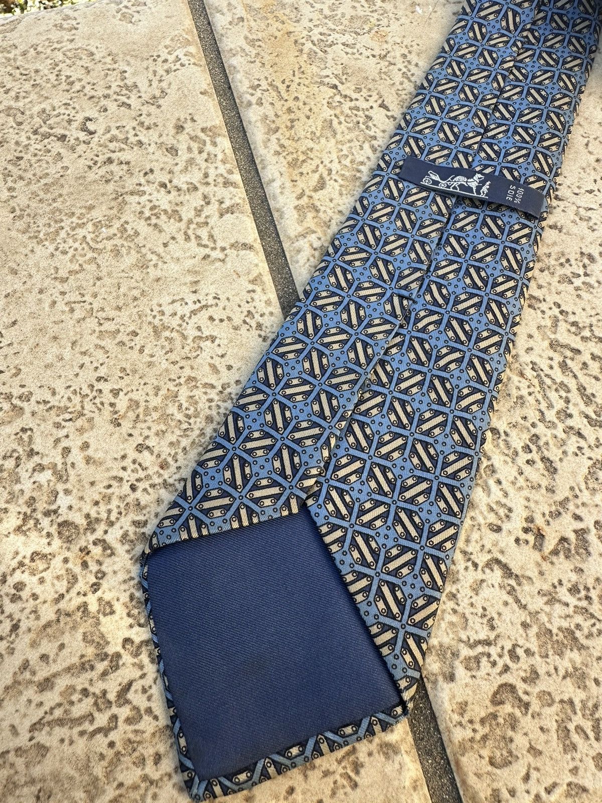 Hermes Hermès Silk Blue Tie Size ONE SIZE - 5 Thumbnail