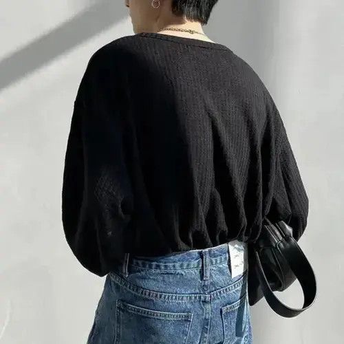 Japanese Brand × Vintage Korean fashion grey U neck long sleeve waffle top Size US M / EU 48-50 / 2 - 4 Thumbnail