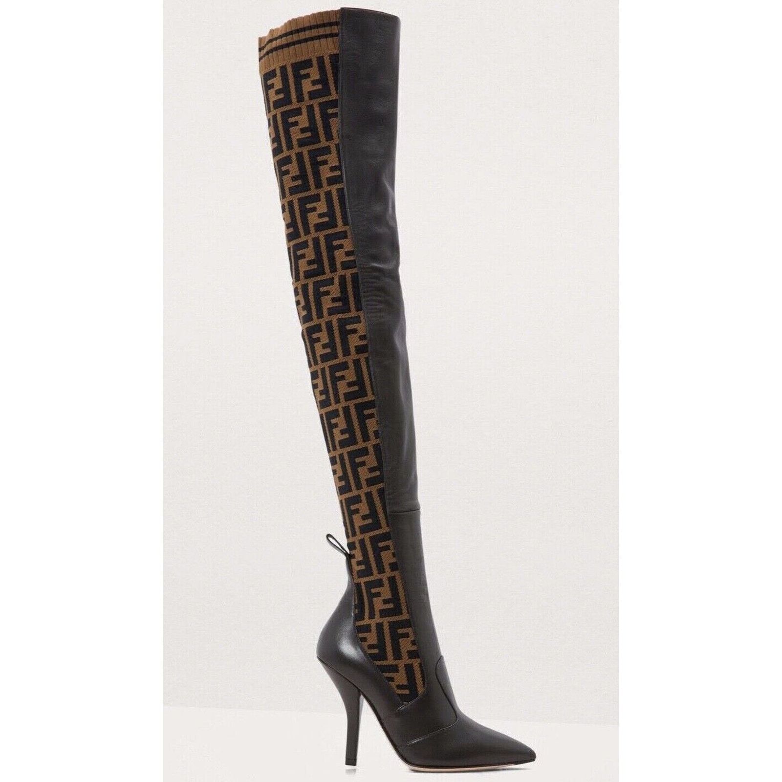 Fendi Fendi Rockoko Brown FF Logo Stretch Knit Sock Thigh High Size US 5 / IT 35 - 3 Thumbnail