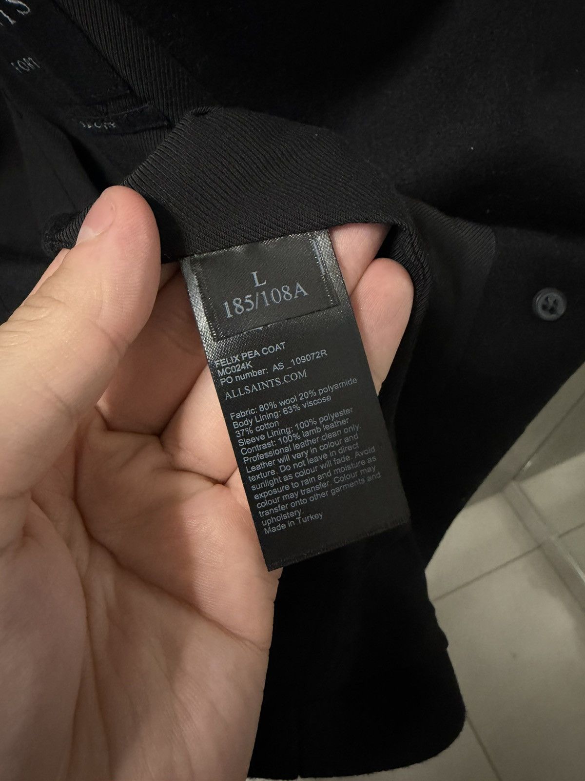 Allsaints AllSaints Felix Double Breasted Lamb Leather Trim Peacoat Size US L / EU 52-54 / 3 - 15 Thumbnail