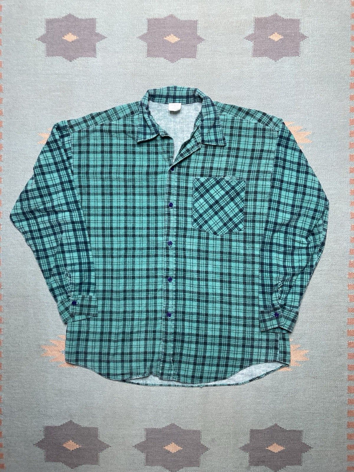Vintage Vtg 80s flannel shirt brushed cotton turquoise teal plaid XL Size US XL / EU 56 / 4 - 1 Thumbnail