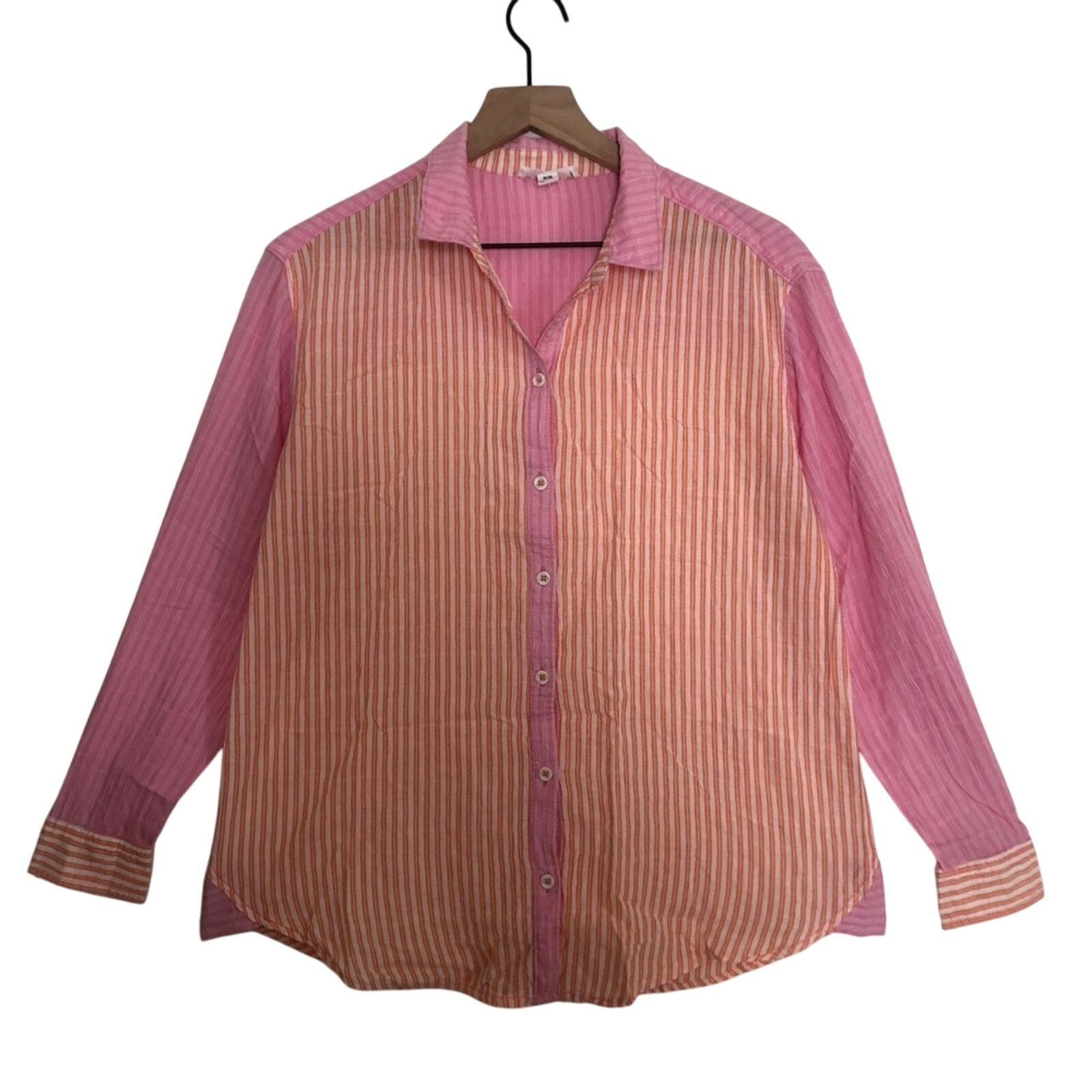 Other beachlunchlounge Pink Orange Striped Button Beach Blouse Top Size M / US 6-8 / IT 42-44 - 1 Thumbnail