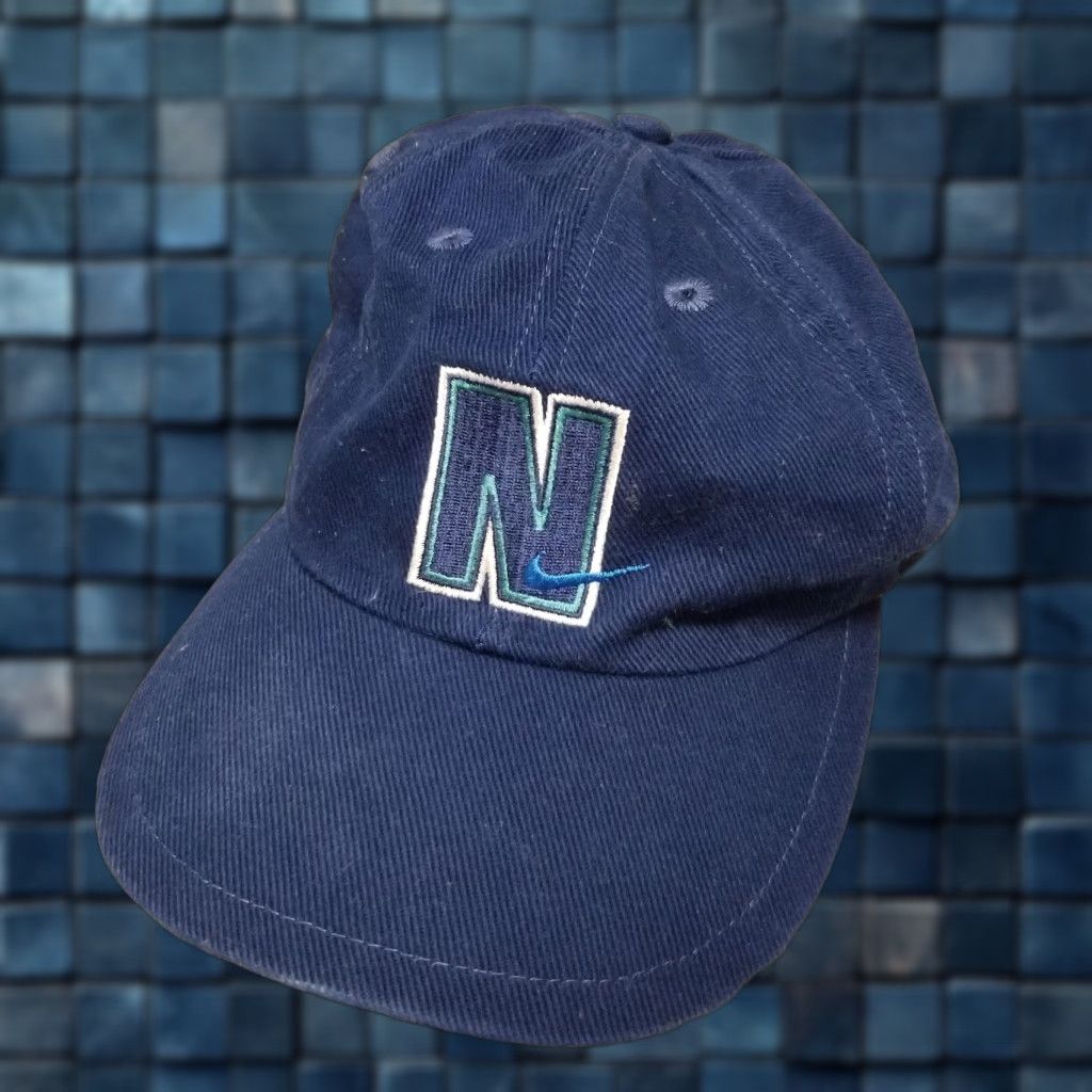 Nike VINTAGE Nike Hat Cap Snap Back Corduroy Navy Blue N Swoosh Mens 90s OSFA Baseball Cap Size ONE SIZE - 1 Thumbnail
