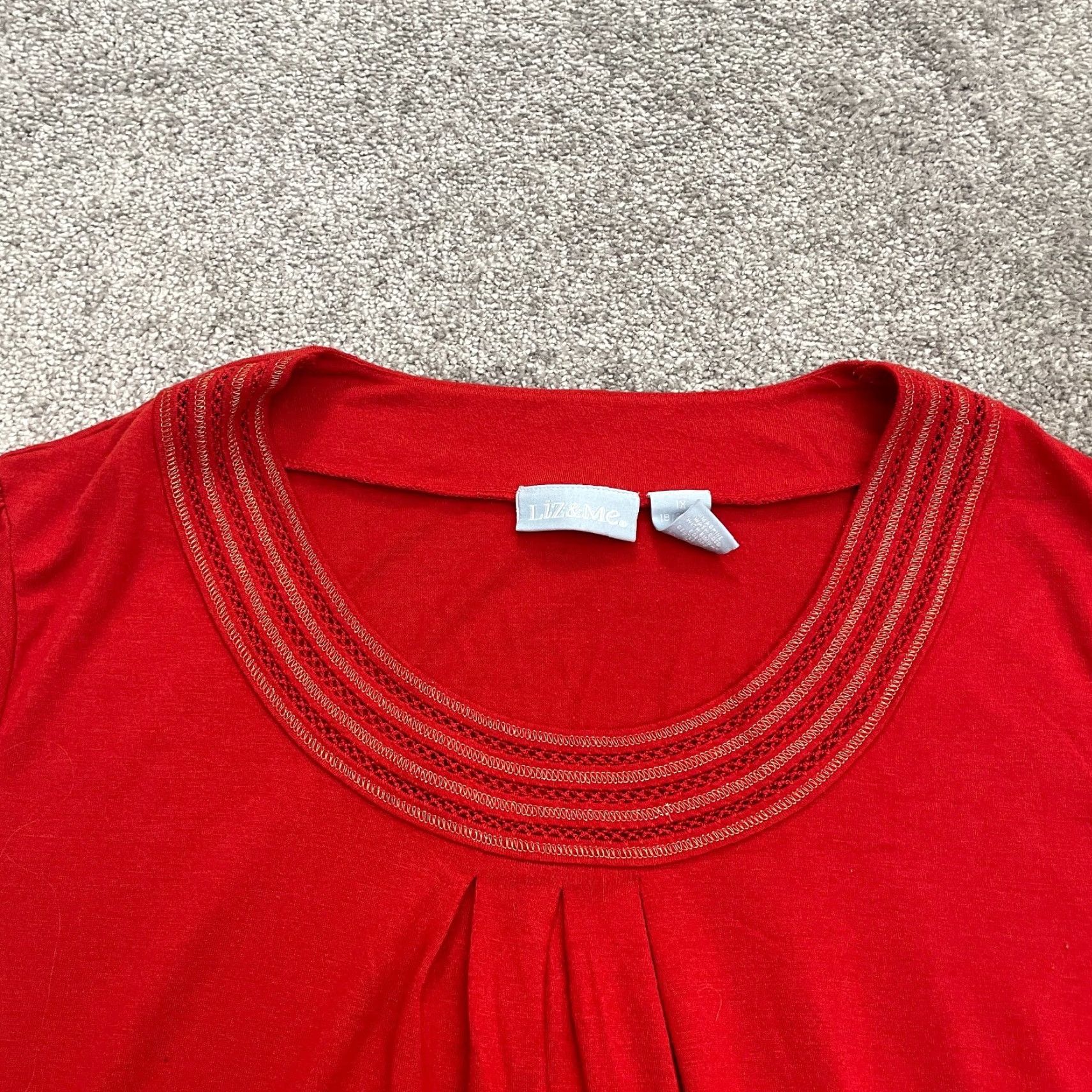Vintage Liz & Me Blouse Womens 1X Plus Red Solid Short Sleeve Round Neck Casual Designer Classic Size XL / US 12-14 / IT 48-50 - 3 Thumbnail