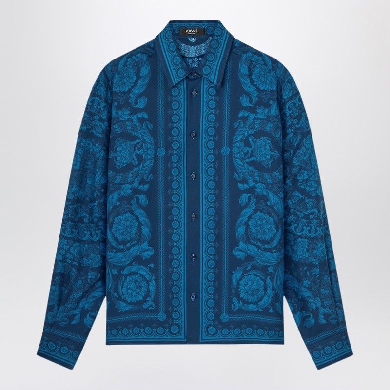 Versace Slim-Fit Printed Silk Twill Shirt In Blue