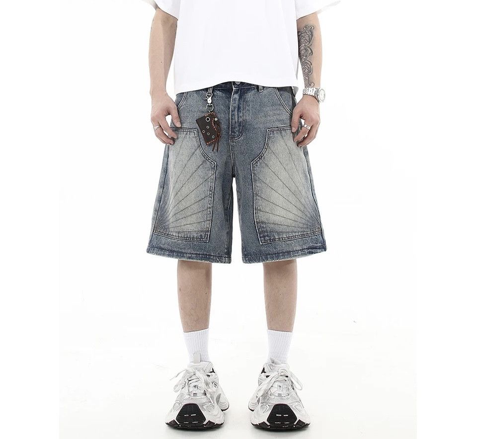 Japanese Brand × Vintage Washed Distressed Embroidered Denim Shorts Size US 26 / EU 42 - 1 Thumbnail
