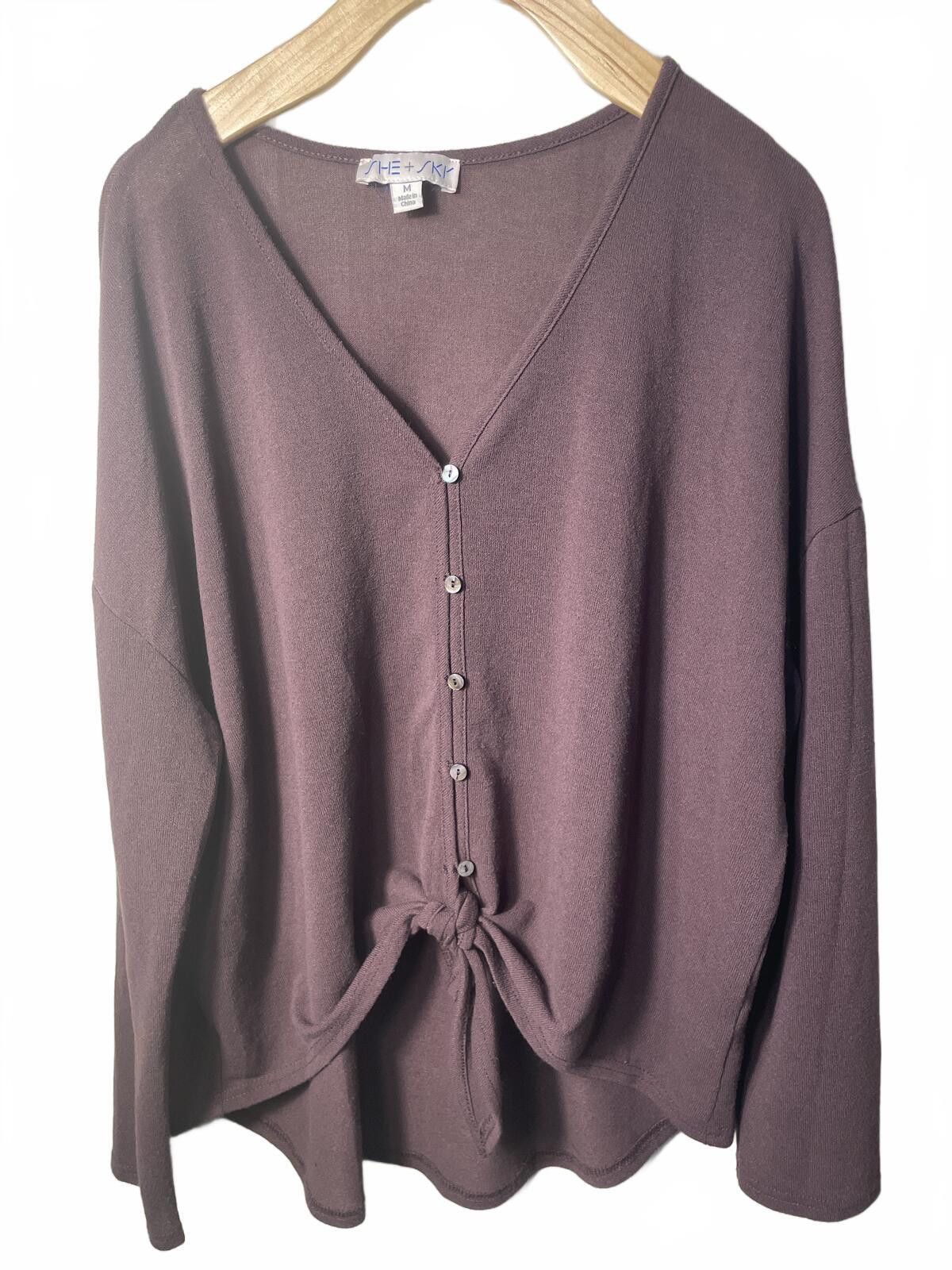Other She + Sky Cardigan Sweater Women's Medium Brown Button Bow Size M / US 6-8 / IT 42-44 - 5 Thumbnail