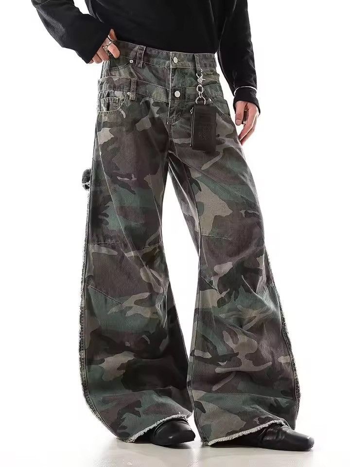 Vintage Kinuka x Misa Camo Cargo Wide Stacked Flare Pants Size US 33 - 3 Thumbnail