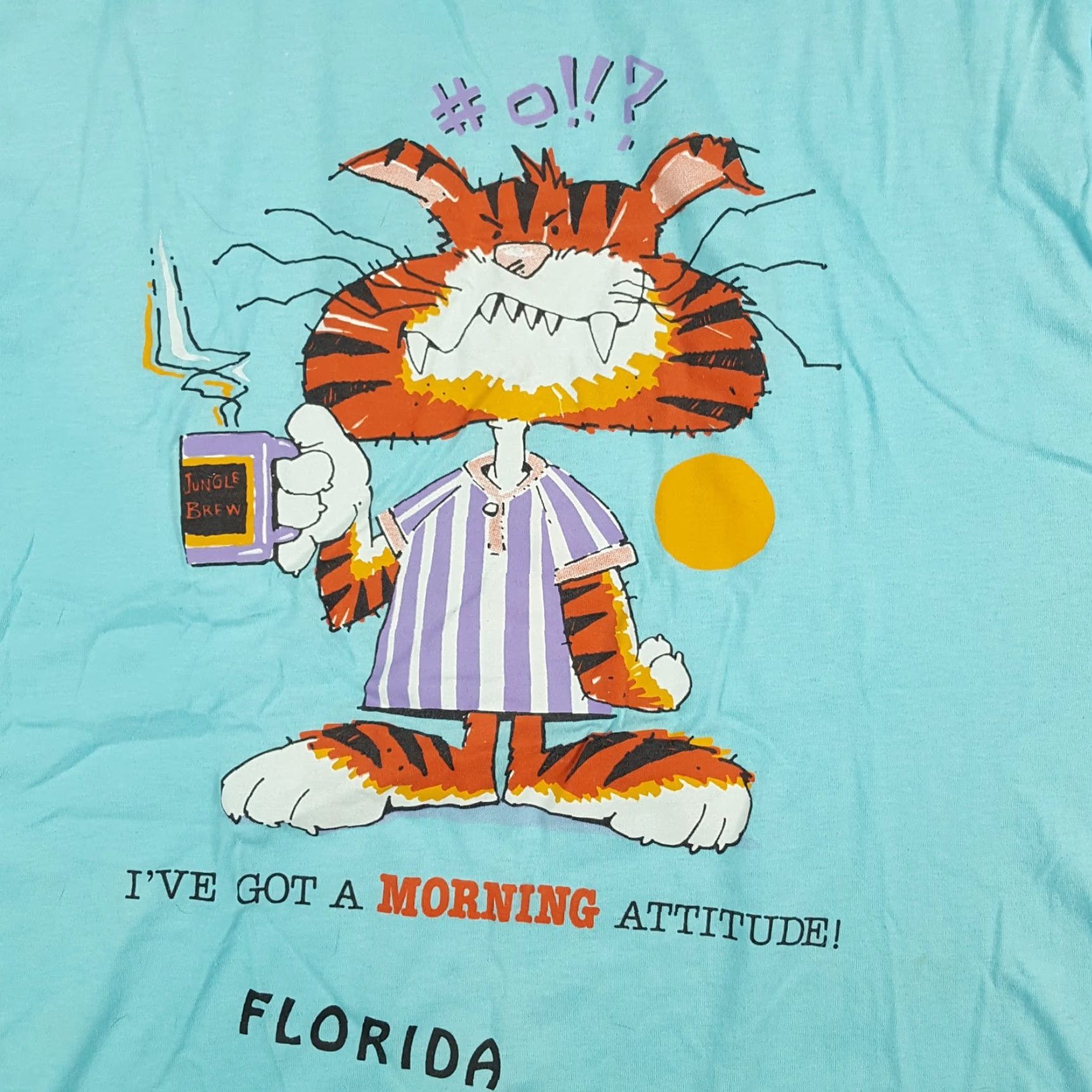 Vintage VINTAGE 90s Funny Morning Cat Cartoon Florida Men's T-Shirt - Screen Stars - Cotton - Blue - Size M Size US M / EU 48-50 / 2 - 3 Thumbnail