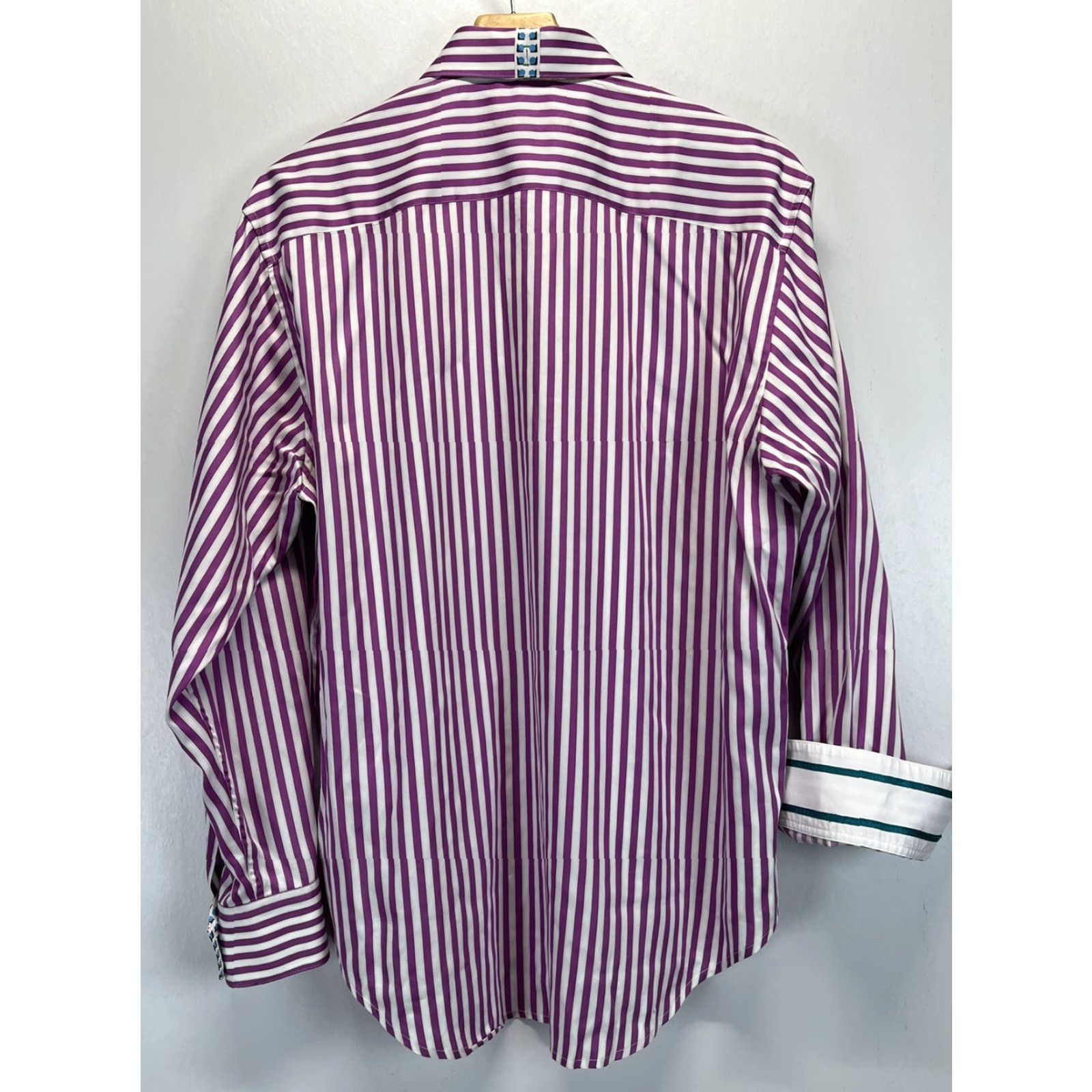 Robert Graham ROBERT GRAHAM Striped Button-Up Shirt XL Mens Purple White Flip Cuff Casual Business Size US XL / EU 56 / 4 - 2 Thumbnail
