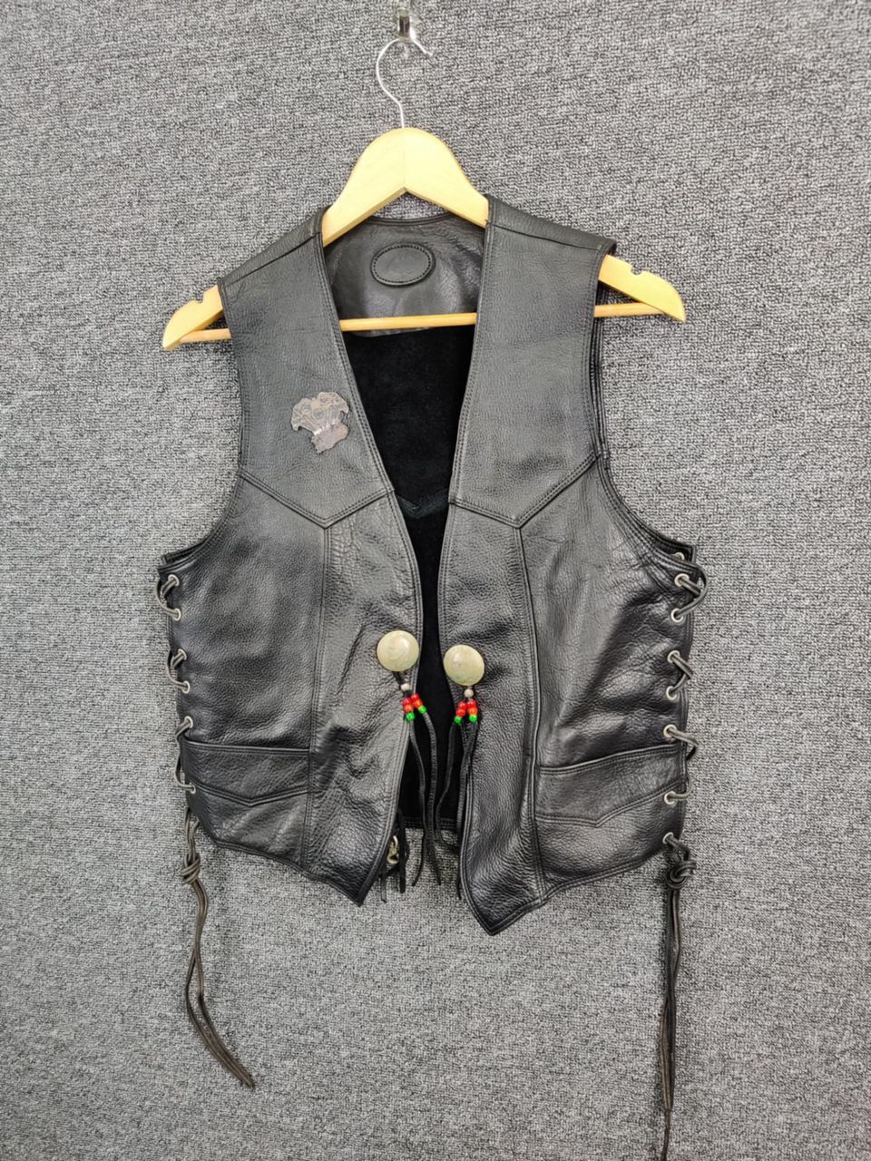 Genuine Leather Vintage Motorcycle Laced Black Leather Vest Size US M / EU 48-50 / 2 - 2 Thumbnail