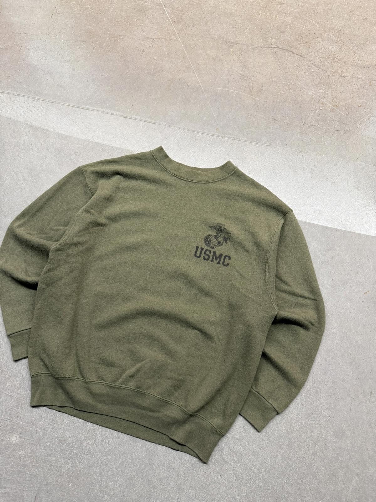 Soffe Vintage 90s USMC Faded Green Crewneck Sweatshirt USA M Size US M / EU 48-50 / 2 - 2 Thumbnail
