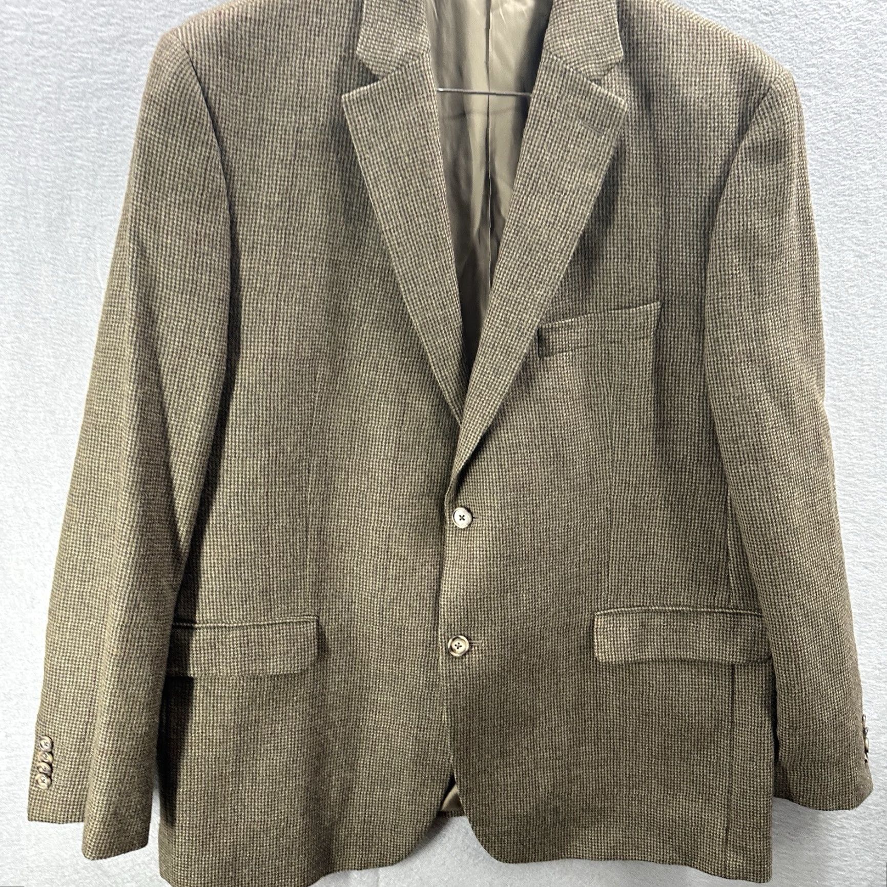 Ralph Lauren VINTAGE Ralph Lauren Sport Coat Blazer Mens 48 Houndstooth Tweed Beige 90s Preppy USA Mens Size 48R - 3 Thumbnail