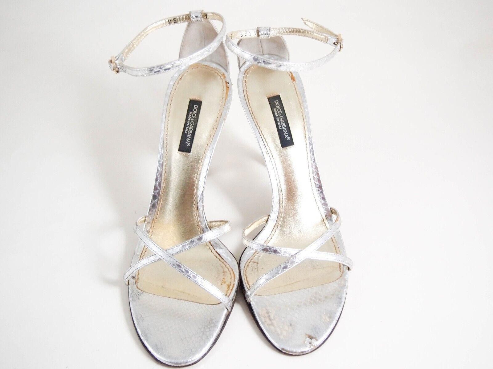 Designer Dolce Gabbana Strappy Sandals Silver Leather US 8 EU 38 $680 Size US 8 / IT 38 - 4 Thumbnail