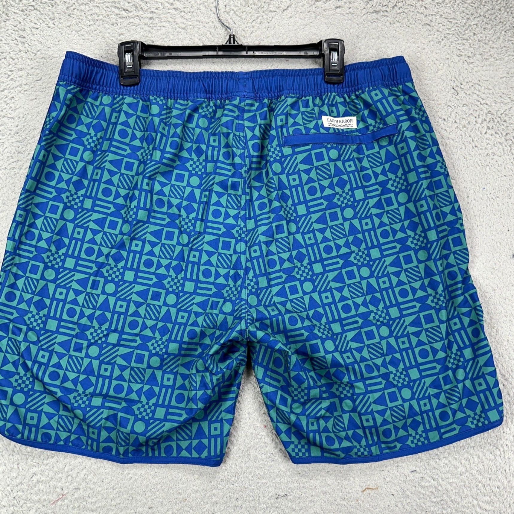 Vintage Fair Harbor Board Shorts Mens 2XL Blue Geometric Drawstring Pocket Elastic Waist Size US 39 - 2 Thumbnail