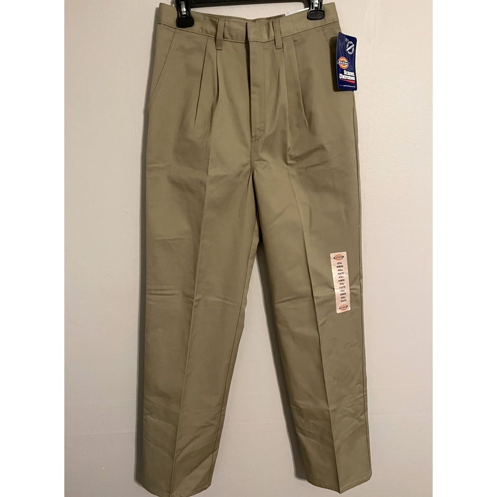 Dickies Dickies School Uniforms Pleated Khaki Beige Work Pants Women's 10 Tall Regular Khakis Twill Cotton Blend Beige Starched Front Womens Size 32" / US 10 / IT 46 - 3 Thumbnail