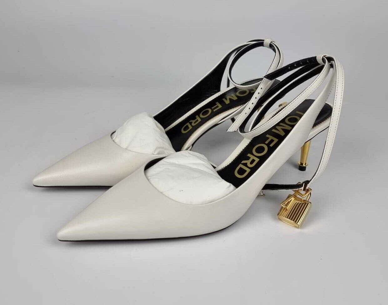Tom Ford Tom Ford Padlock 55mm White Leather Slingback Pumps New Size US 11 / IT 41 - 1 Thumbnail